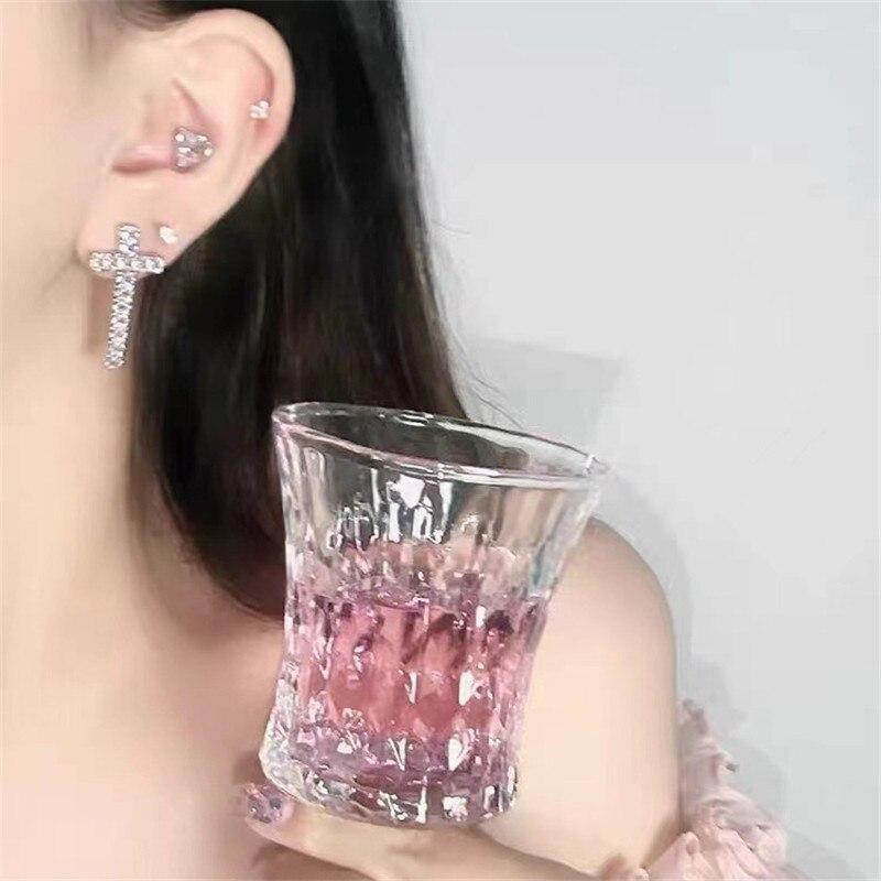 Simple Fashion Ins Top Sell Sweet Cute Jewelry 925 Sterling Silver Heart Shape 5A Cubic Zircon CZ Diamond Party Cross Earring