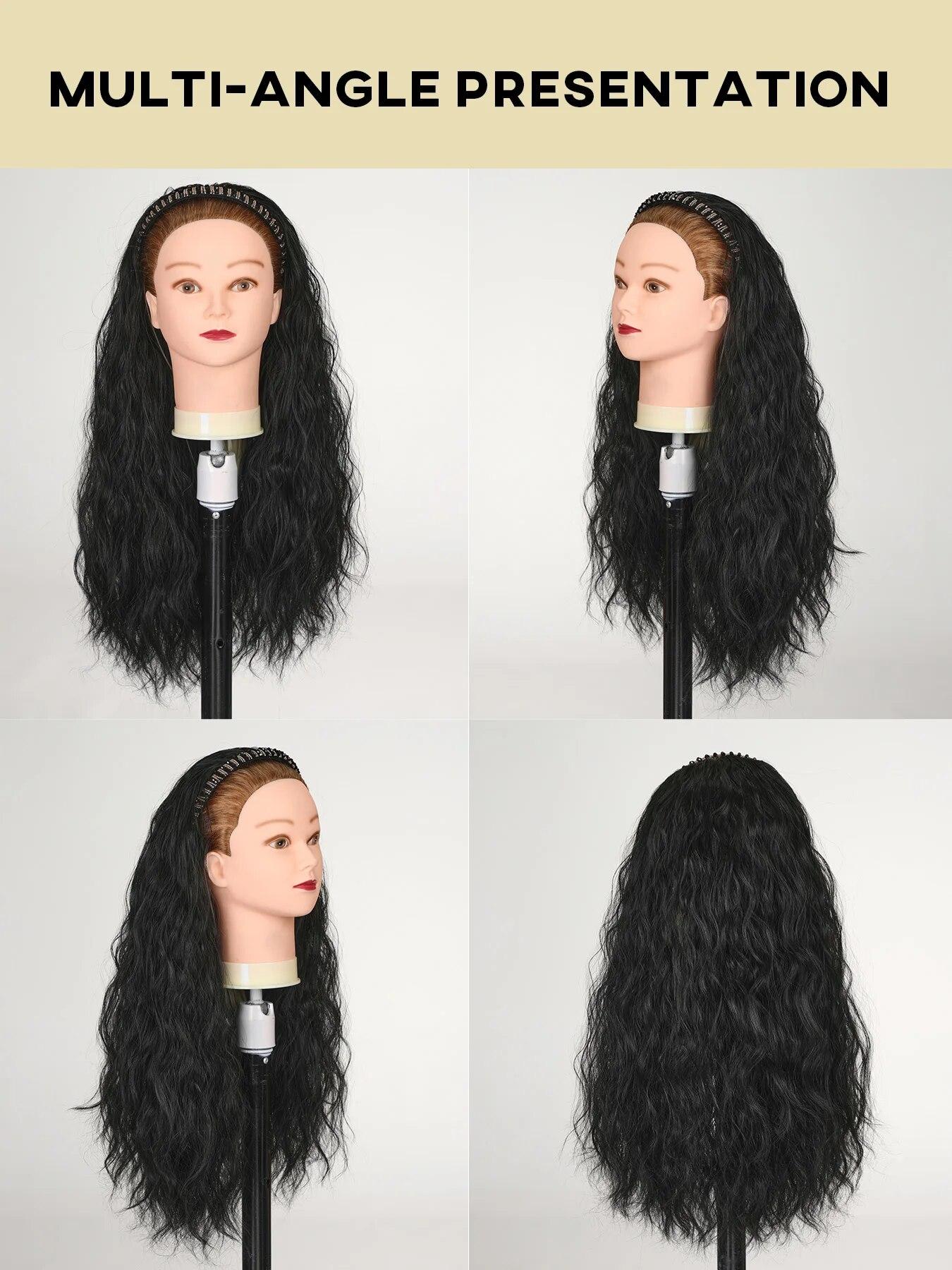 

24-дюймовый парик с повязкой на голову, длинный волнистый парик с обручем, цельный синтетический парик, для начинающих, для повседневного использования, для косплея, парики для женщин