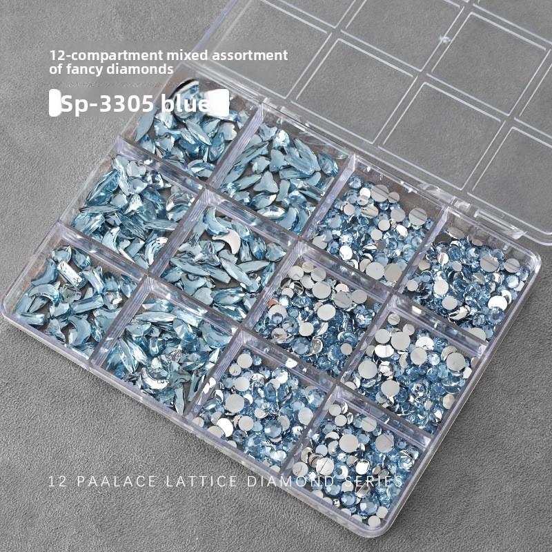 12 Grid/box Nail Art Jewelry Nail Diamond Flat Bottom Color Rhinestone Irregular Resin Mixed Nail Diamond
