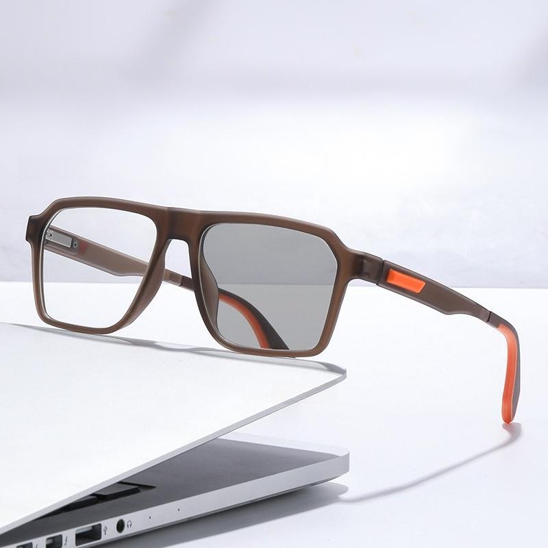 Men's Business Photochromic Myopia Glasses Fashionable Square Spring Foot Anti Slip and Anti Blue Light Glasses Diopter To -4.0