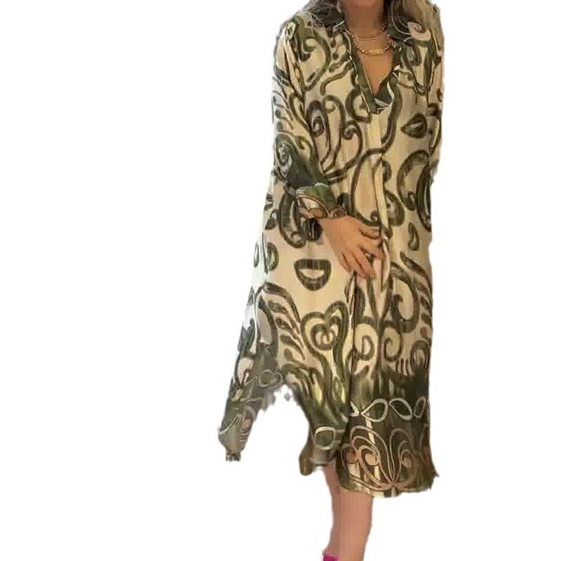 Ladies Floral Print Long Sleeve Maxi Dress Pleated Formal Party Dress