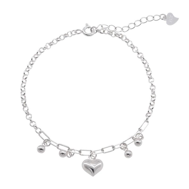 PANJBJ 925 Sterling Silver Bracelet for Women Love Heart Pendant Tassel Sweet Romantic Classic Office Jewelry Gift Dropship