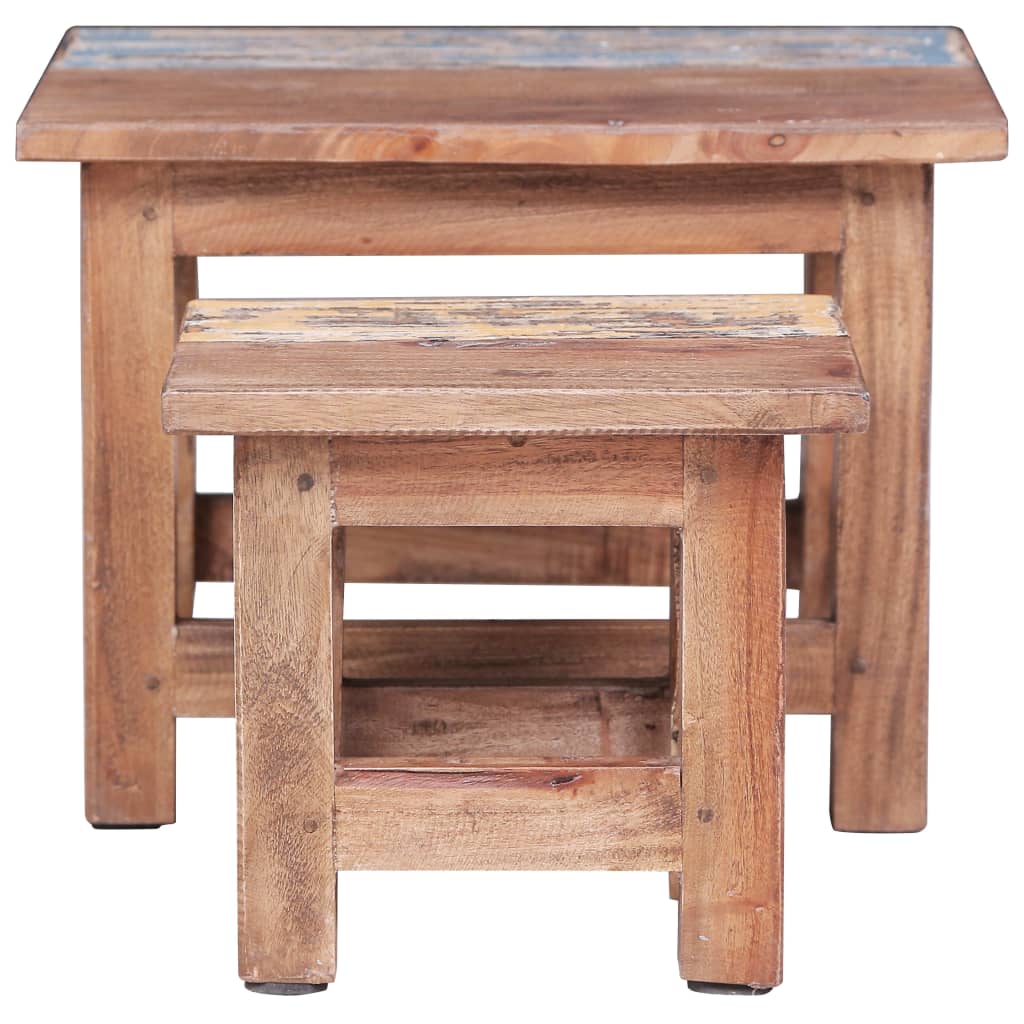 Set of 2 Side Tables Solid Mahogany Wood