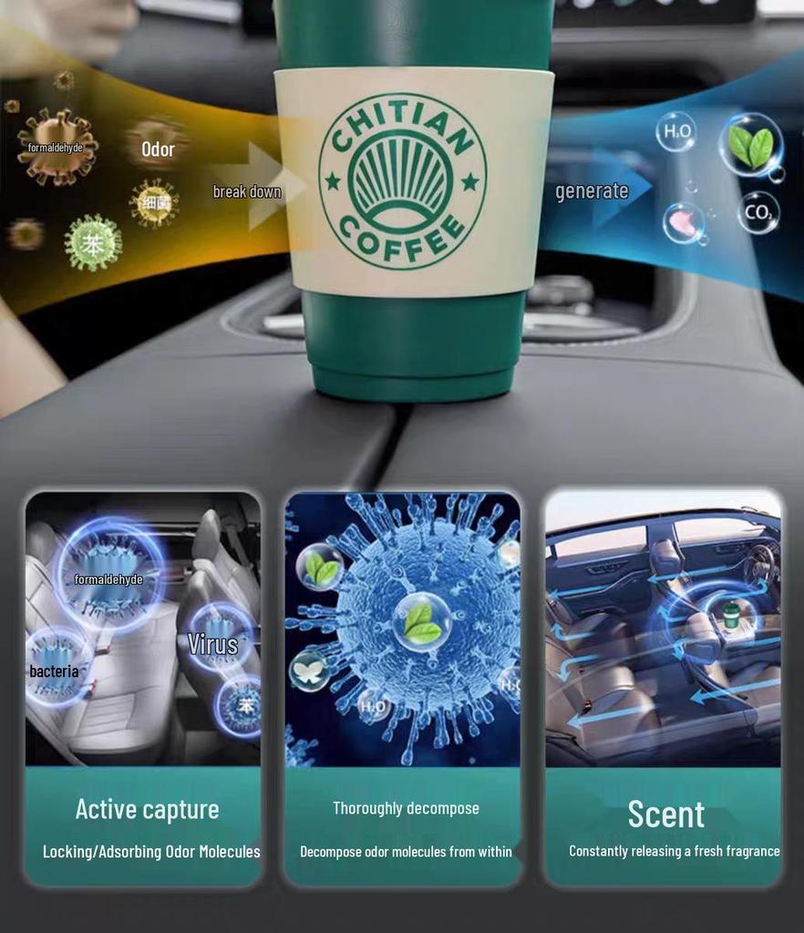 Chida Coffee Cup Air Freshener: Long-lasting, Light Scent, Odor Remover, Decorative for Home & Car Dual Use.