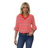 Women's Casual 3/4 Sleeve Top Summer V-neck Puffy Sleeve T-shirt Top