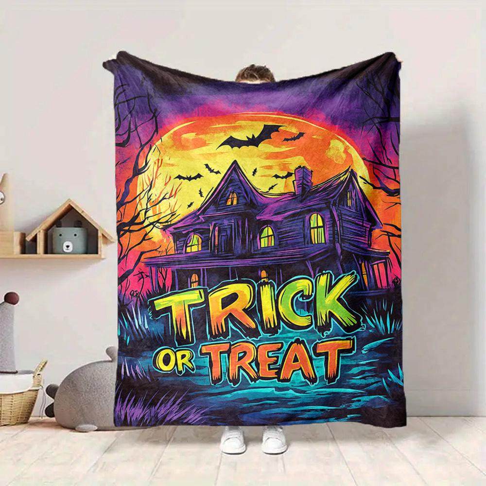 1pc Trick or Treat Blanket, Lightweight Flannel Fleece with Digital Printing, Soft Warm for Sofa, Travel, Camping, Office, Couch, Chair, and Bed, All-