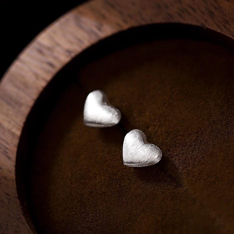 Brushed Love Heart 925 Sterling Silver Stud Earrings - 2025 Luxury Style Women's Ear Ornaments