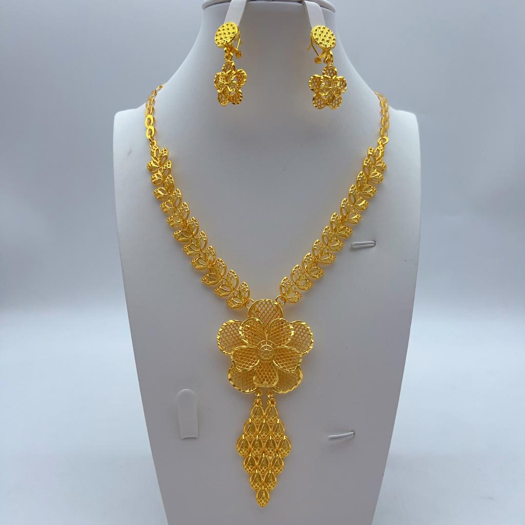 24K Necklace Earrings Two-piece Set Women's Yellow Gold Dubai Middle East Festive Wedding Jewelry