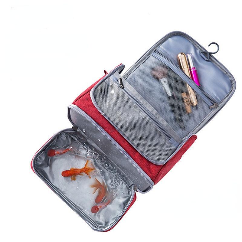 Travel Makeup Storage Bag Polyester Large Capacity Waterproof Dry Wet Separation Bag Women Travel Hook Wash Bag
