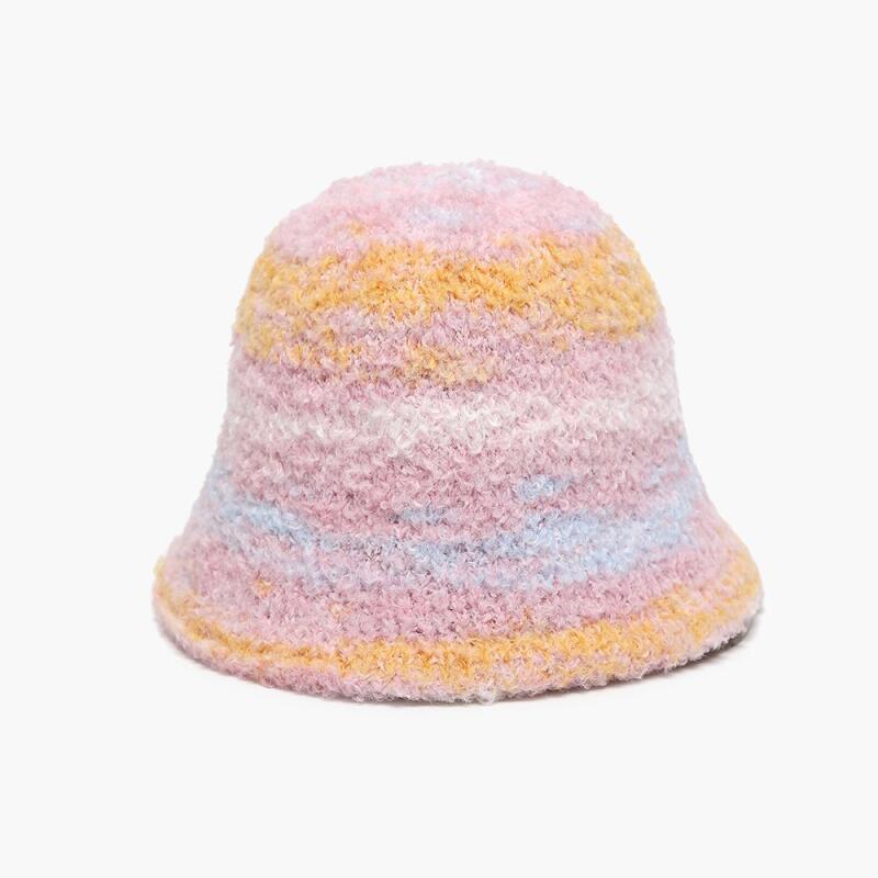 Rainbow Poggle Dumble Fur Trimming Wool Hat brown