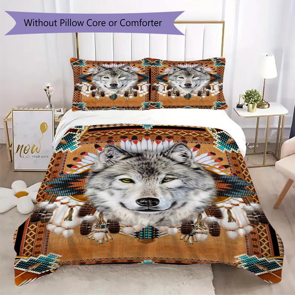 1PC Wolf Theme Bedding Quilt Set Quilt Cover Pillowcase Home Decoration Birthday Gift (1 * duvet cover + 2 * pillowcase, without core)A8