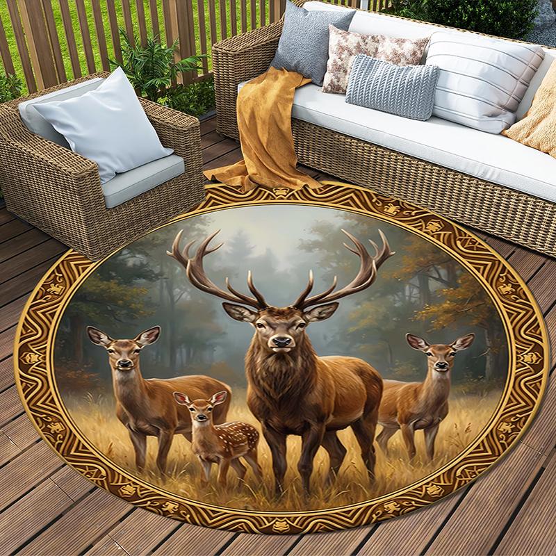 Deers Round Area Rug,Carpet Rug for Living Room Bedroom Sofa Playroom Decor,Non-slip Floor Mat