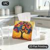 1pc Tissue Box, Vibrant Art Flower Tree Warm Joy Pattern, 2D Flat Printing, Lightweight, Folds Flat, Tissue Pouch, for Washrooms, 2D Flat