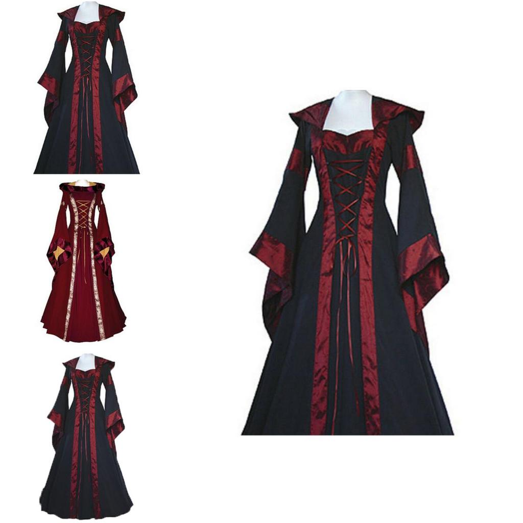 Women's Vintage Gothic Medieval Dress Costume Retro Hooded Victorian Renaissance Dress