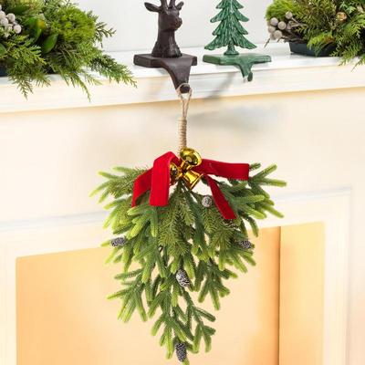 Christmas Teardrop Swag Decorative Artificial Swag Hangable Decor for Indoor Stairway Christmas Wreaths with Bowknot Pinecone
