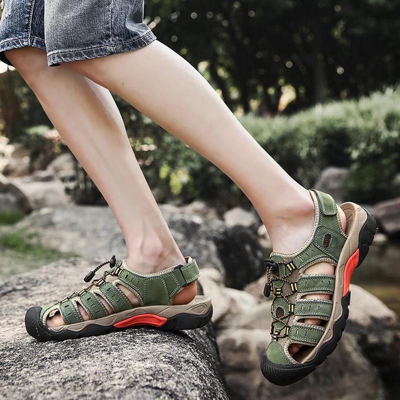 Fashion Men's Sandals, Soft, Genuine Leather Sandals, Outdoor Summer Shoes, Comfortable Beach Sandals