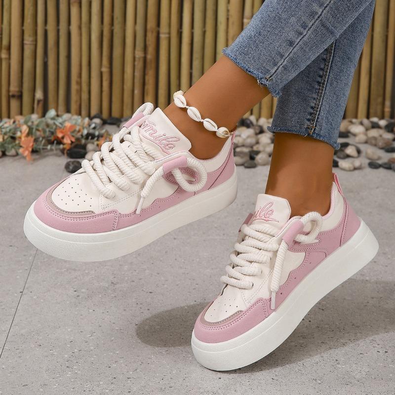Fashion Trendy Women's Board Shoes 2024 Autumn New Casual Color Blocked Sports Thick Soled Low Top Vulcanized Shoes Platform Sneakers