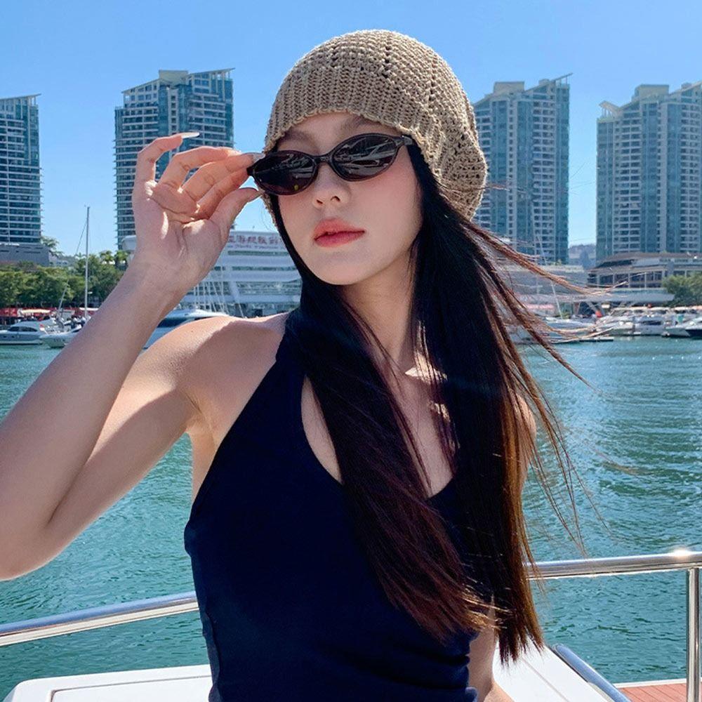 Multicolor Beanie Hollow Knitting Cap Fashionable Stacked Hat  Spring Summer