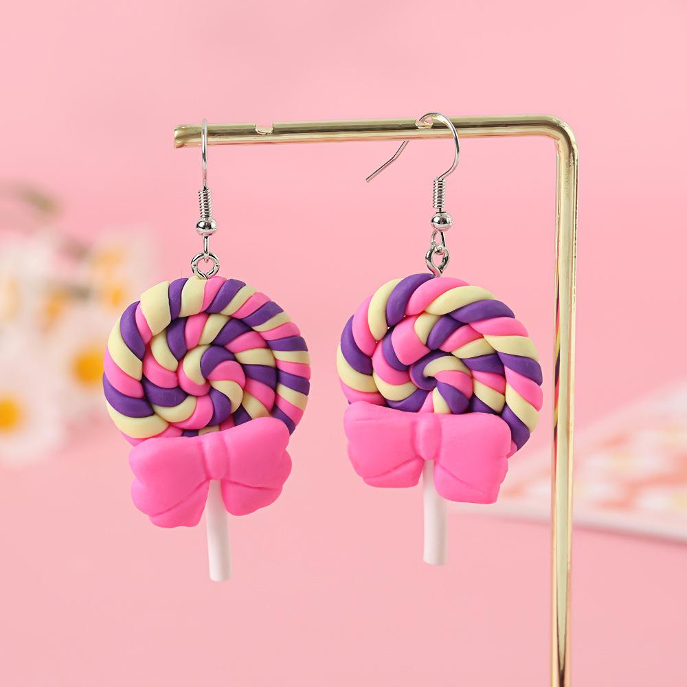 Colorful Bow Lollipop Dangle Earrings Resin Candy Color Lollipop Earrings Fashion Jewelry Summer Vacation Girls Sweet Earrings