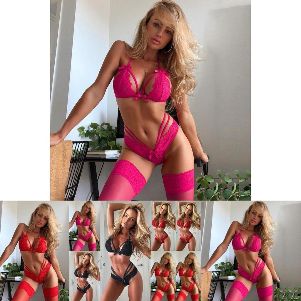Elegant Women Sexy Lingerie Nightwear Dress Babydoll G-string Lace Bra Set For Romantic Evenings