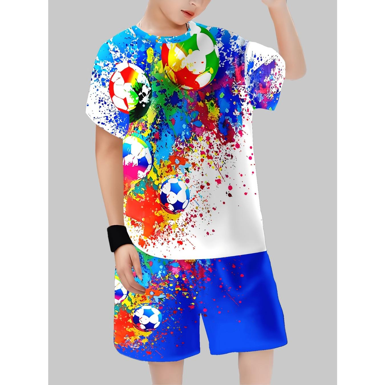 

Модная детская повседневная толстовка с 3D-принтом, короткий рукав, шорты, футболка для улицы, идеально для улицы 13-14Y