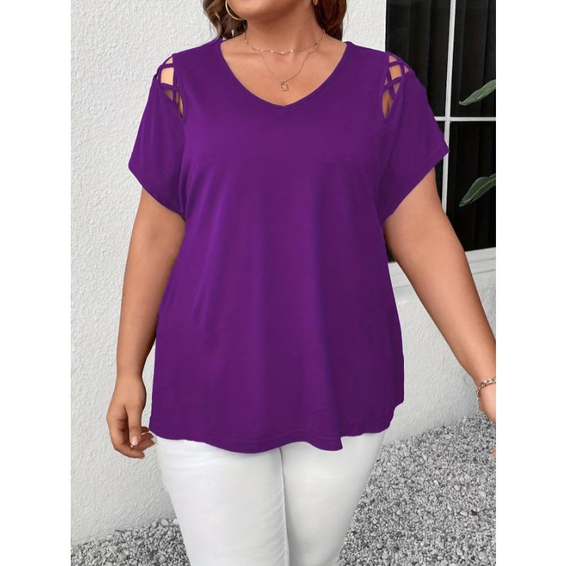 Zomer Nieuwe Casual Elegante Blouse met Kruisbanden Mode Casual Top Grote Maat Effen Kleur Zoet V-hals Uitgesneden Overhemden Korte Mouw Basis Kleding