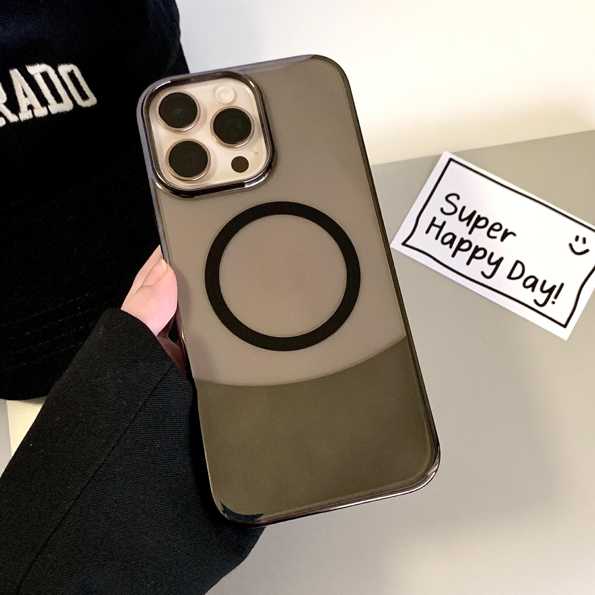 

Suitable for Apple 16ProMax Color blocked Magnetic Phone Case, IPhone15 Transparent PC Shockproof 14 High End Protective Case iPhone12proMax