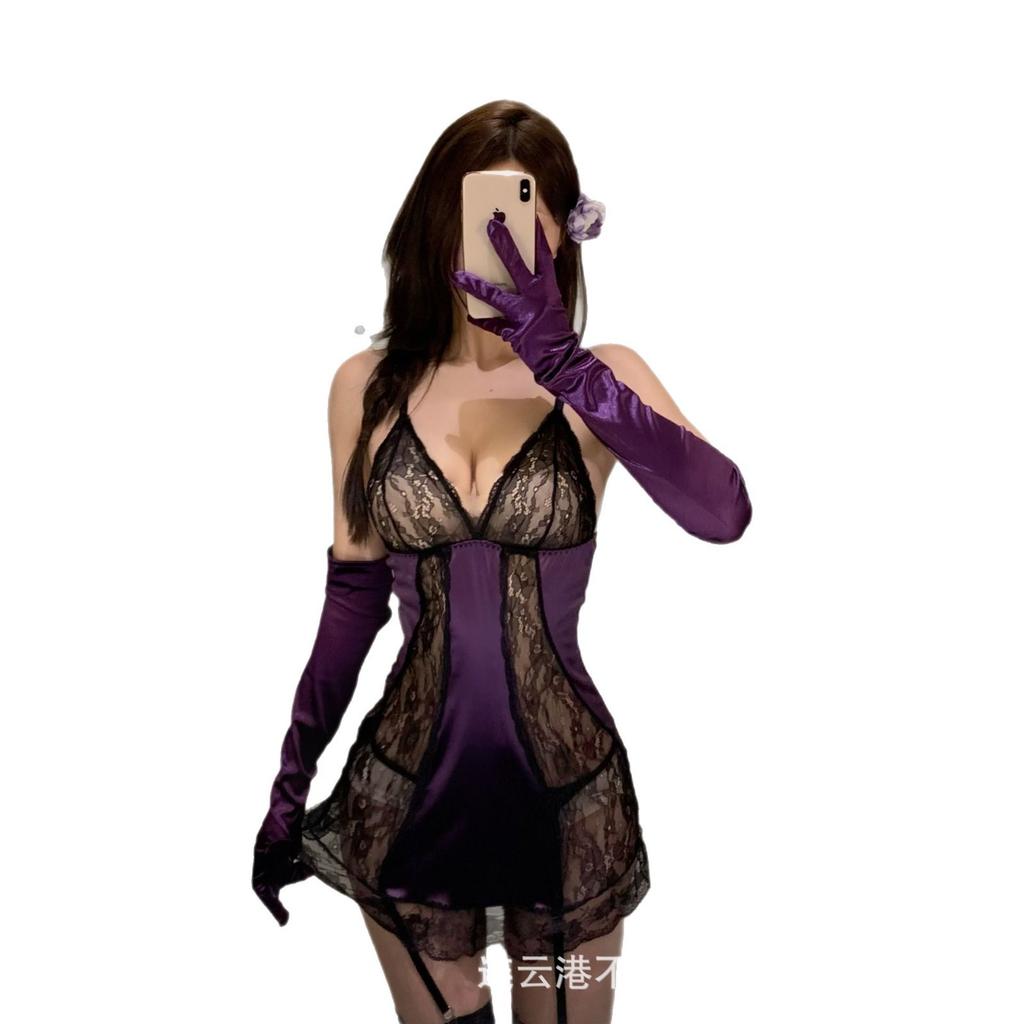 Sex underwear sexy lace purple suspender skirt pure desire temptation flirting sleeping clothes qqny suit
