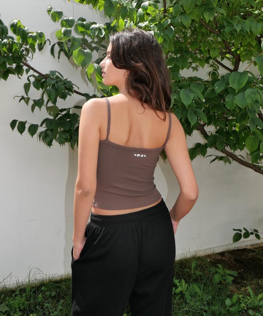 INJIACTIVE Skinny Strap Ribbed Tank Brown