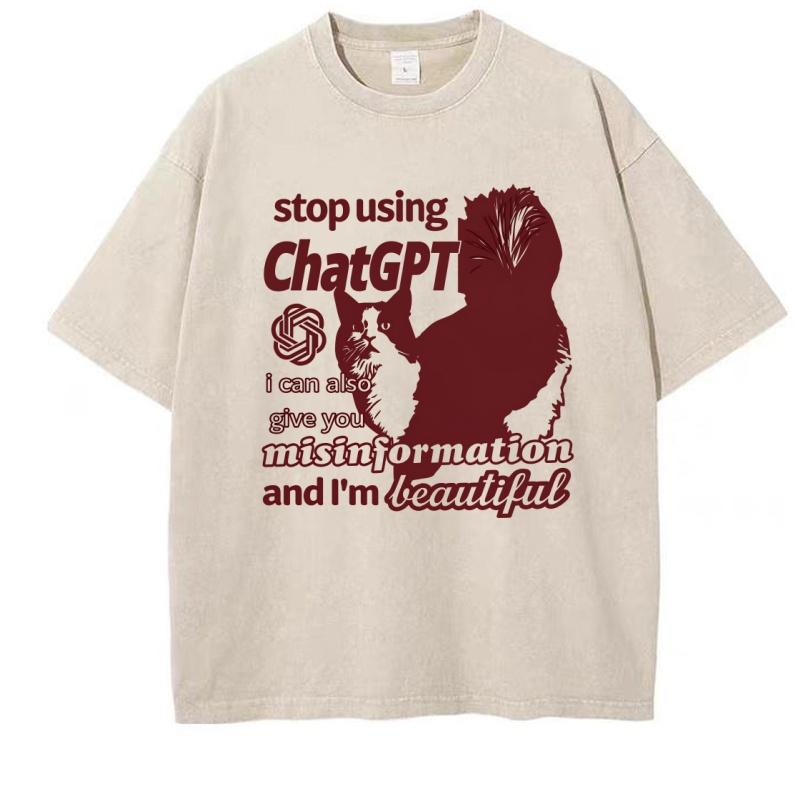 

Funny Cat T-shirt 90s Cursed Meme Tee Chat-gpt Cat Graphic T Shirt Men Women Vintage Washed Cotton Tshirt Pullover Streetwear 5XL різнокольоровий