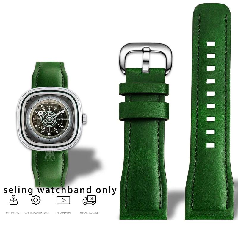 Rindsleder-Armband für Sevenfriday Uhr T1 T2 T3 Serie Uhrenarmband 26mm Herrenarmband Armband Zubehör braun grünes Armband