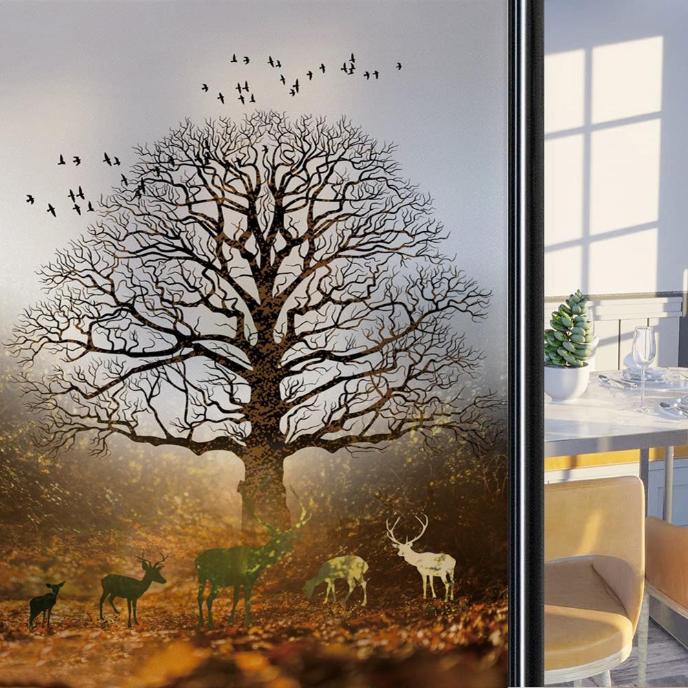 

Custom Size Stained Glass Window Film,Frosted Privacy, Static Cling, Door Sticker,Bathroom, Home Decor, Tree, Mountain (as the picture,30X40cm)