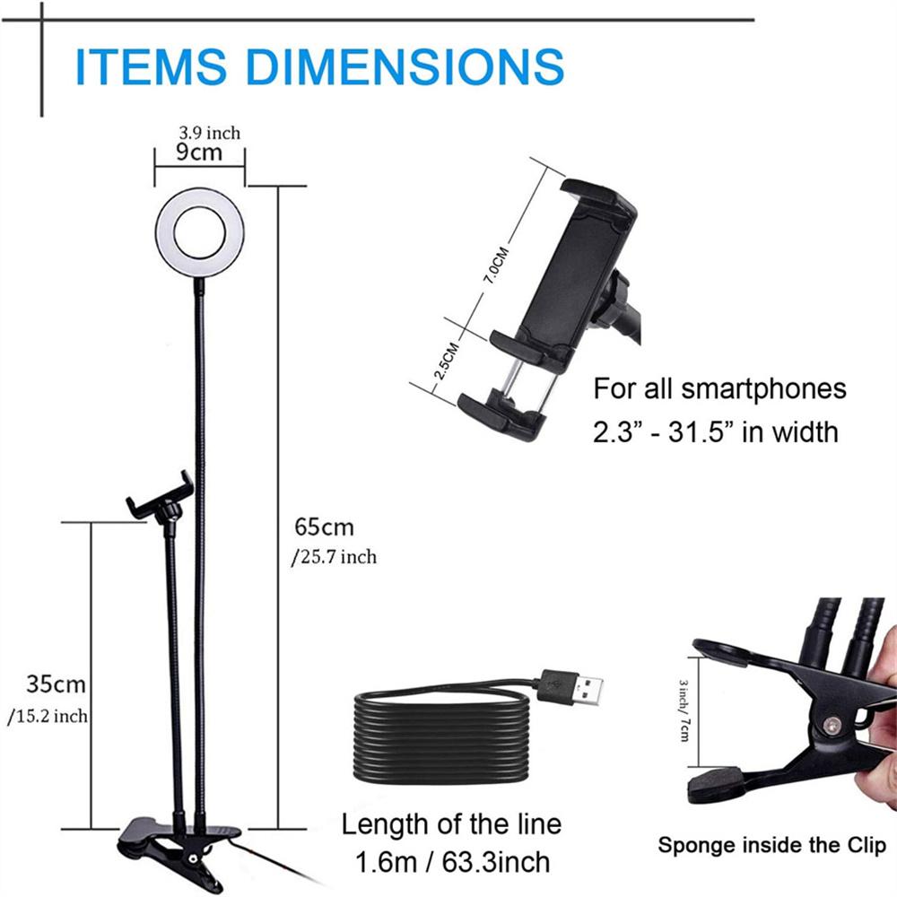 Universal Flexible Mobile Phone Holder with Selfie Ring Light Office Lazy Bracket Desk Lamp LED Light for Live Stream Fill light