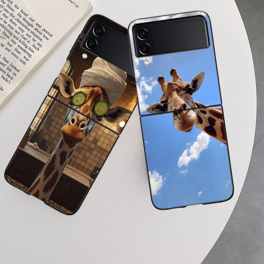 Žirafy Mají Dlouhé Krky Pouzdro Na Telefon Pro Samsung Z Flip 7 6 5G Galaxy Z Flip 5 4 3 Černé Pevné Kryt Buněčného Telefonu Luxusní PC Skořápka Coque