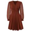 Summer Women Casual V-Neck Long Sleeve A-Line Dress High Waist Above Knee Solid Color Jacquard Dresses Spring S-XL