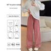 Red Checkered High Waist Wide Leg Pants for Women - Lazy Style, Linen, Perfect for Spring and Autumn