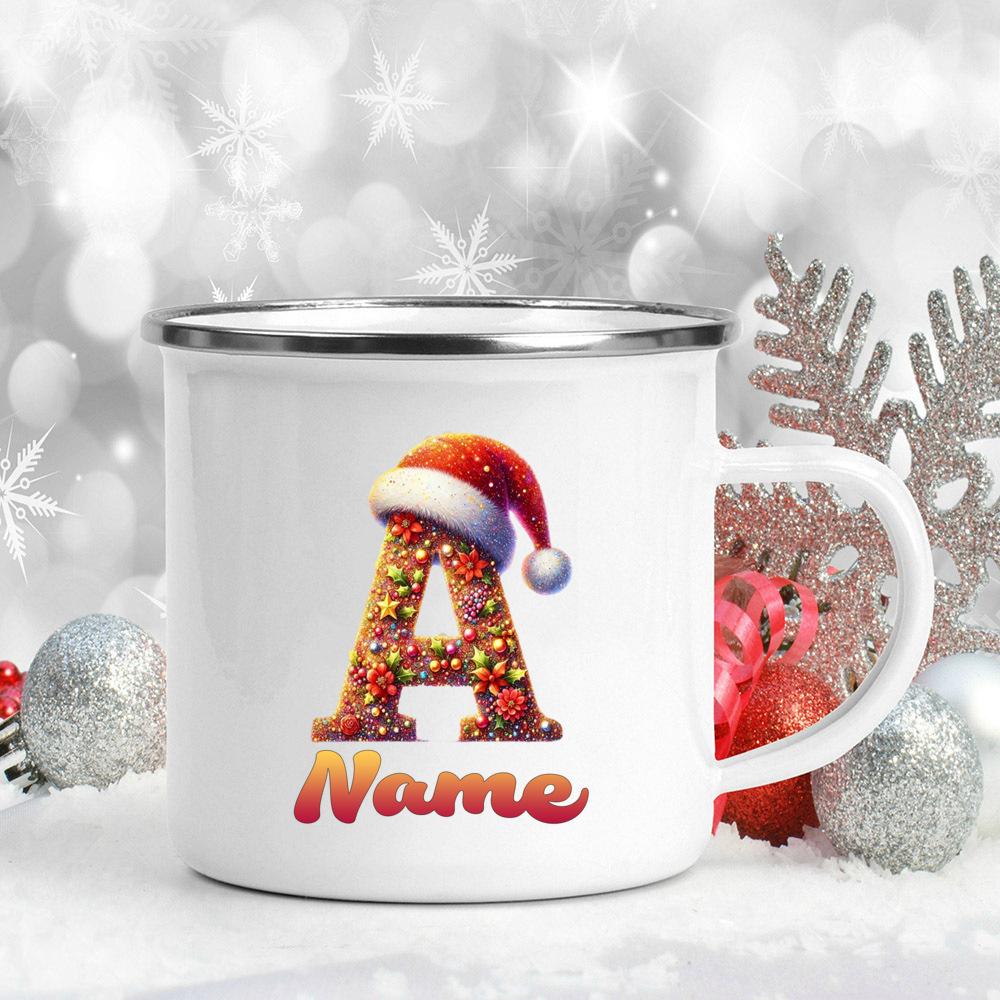 Personalized Cup Custom Name 26 Letter Juice Coffee Enamel Cups Large Capacity Mugs Christmas Gifts