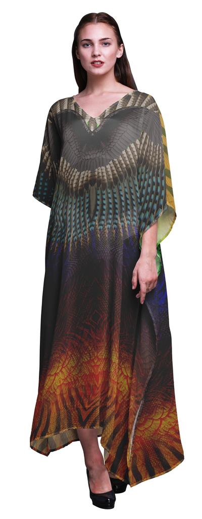 Phagun Tribal Feather Ladies Kaftan Holiday Loungewear Maxi Dress Beach