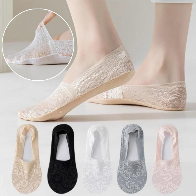 Non Slip Heel Ladies Lace Boat Socks Pure Cotton Breathable Low Cut Invisible Ankle Socks Women Summer Thin Casual Socks