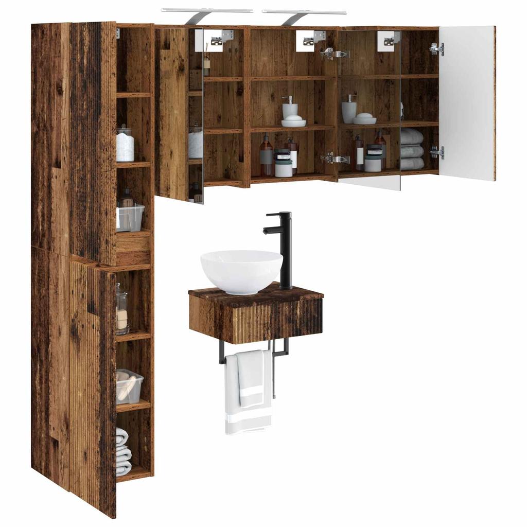 Bathroom Furniture Set 5 Pcs Reclaimed Wood Engineered Wood and Glass