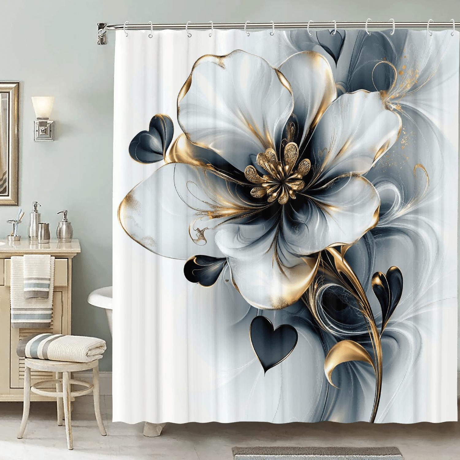 

Luxury Floral Pattern Shower Curtain 12 Hooks Suitable for Room Home Hotel Machine Washable Curtains Bathroom One Piece W90XH180cm