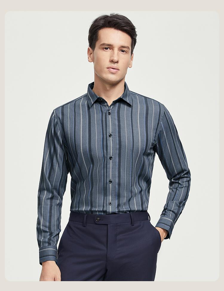 Thick and Comfortable Long-sleeved Casual Striped Warm Shirt with Added Fleece for Men