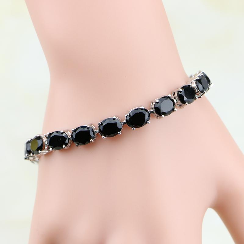 

Black Zircon 925 Sterling Silver Round Link Chain Bracelet 7 Inch for Women Free Shipping & Jewelry Bag S085 18.5 чёрный