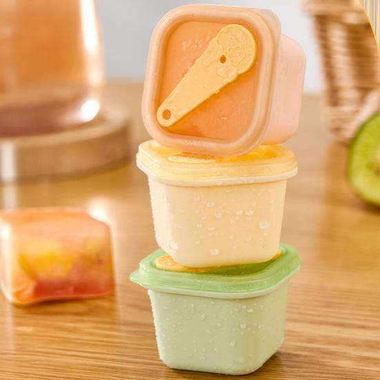 Ice Cube Mold with Handle Sealed Lid Easy Release Food Grade Silicone Ice Cube Mold Baby Food Supplement Freezer Tray
