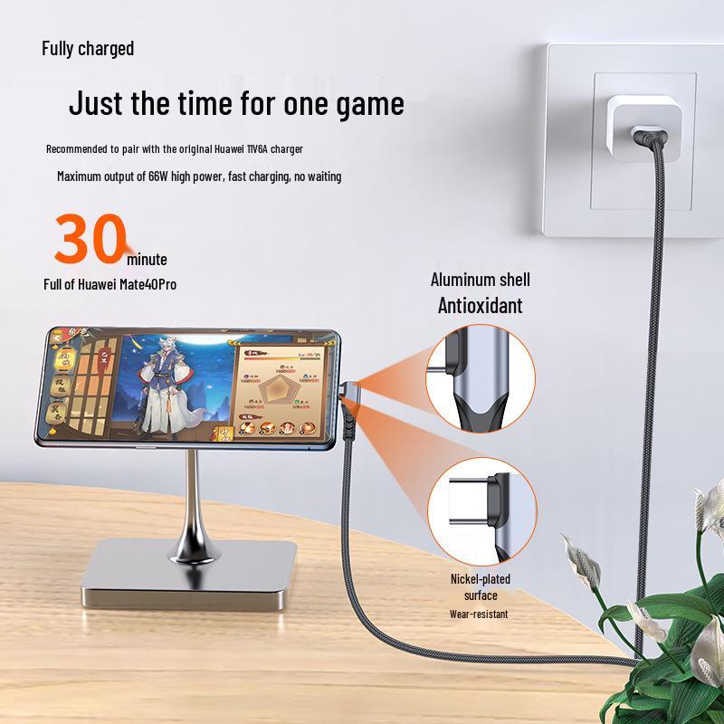 100W L-Shaped 6A Fast Charging Data Cable for Huawei & Xiaomi Android Devices