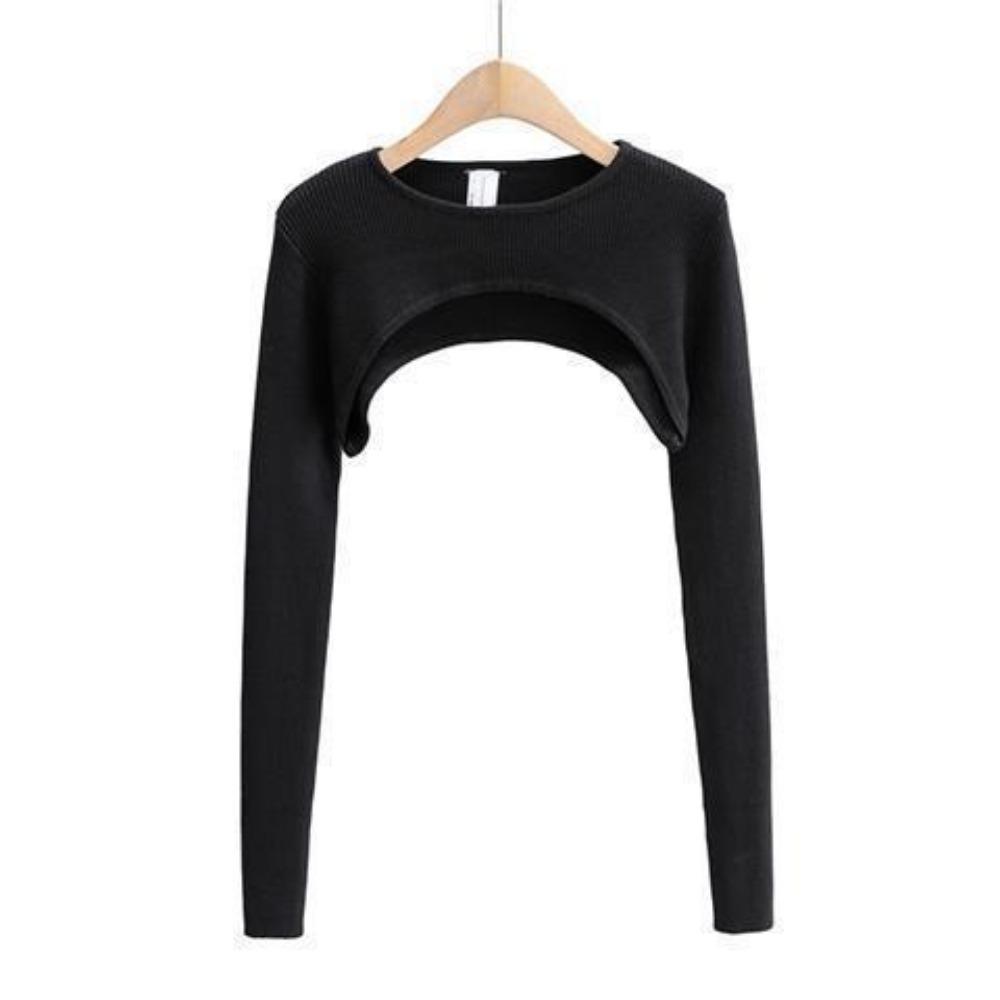 Women's Neck Ribbed Crop Top Pullover Long Sleeve Cropped T-Shirt Casual Boleros Shurgs Streetwear