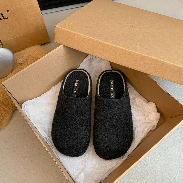 

Korean velvet retro thick-soled heightening cotton slippers for women s outer wear 2025 new lazy one-pedal fluffy slippers 35