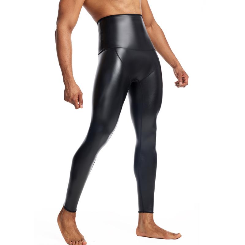 Pantaloni in Pelle a Nove Punti Uomo Vita Alta Ispessiti Elastici Modellanti Sollevamento Glutei