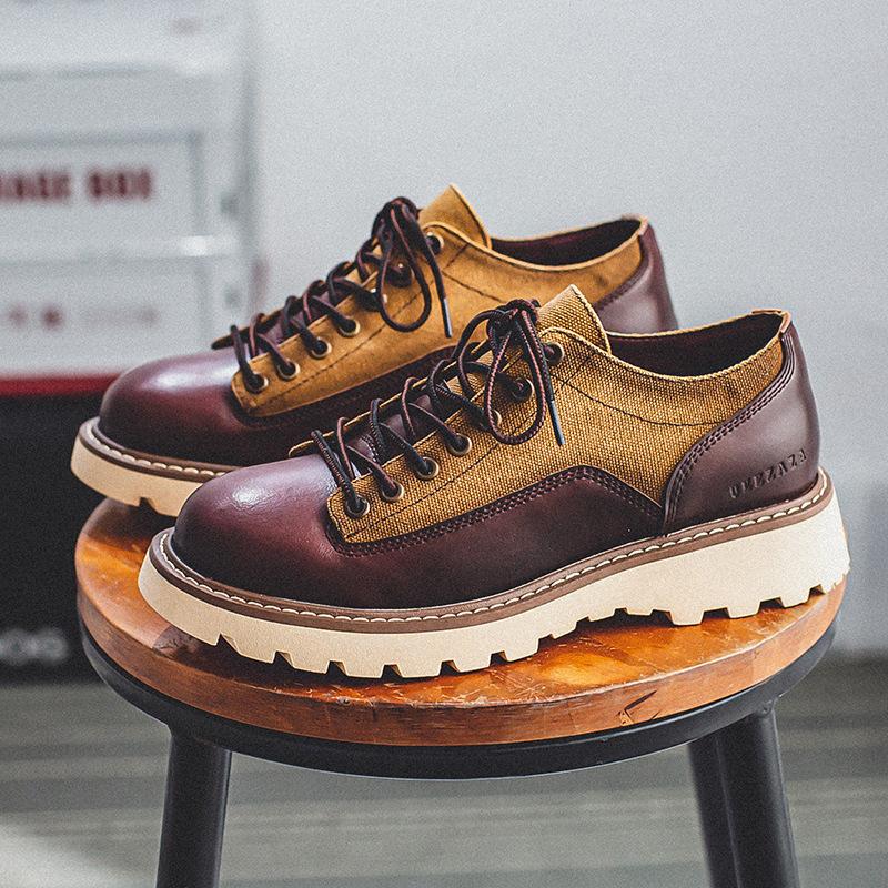 

3008 обувь для инструментов мужская новая уличная с круглым носком кожаная обувь крутой парень легкий и знакомый стиль кожаная на толстой подошве повседневная трендовая обувь leather shoe size -44