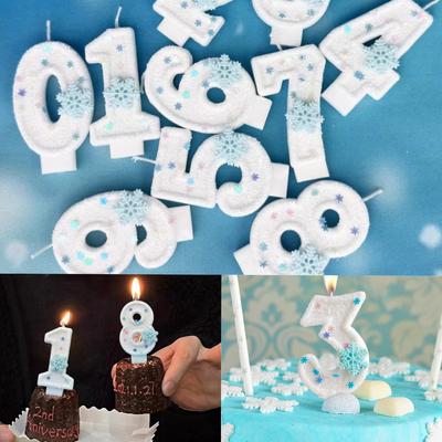 0-9 Christmas Birthday Number Candles Xmas Snowflake Theme White Digit Candles for Cake Topper Holiday Party Decor Baby Shower